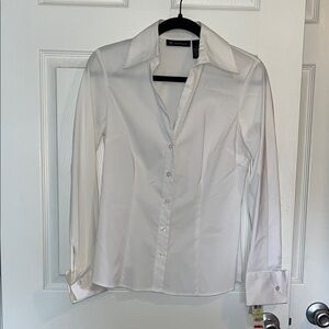 INC International Concepts White Button-Up Collared Blouse